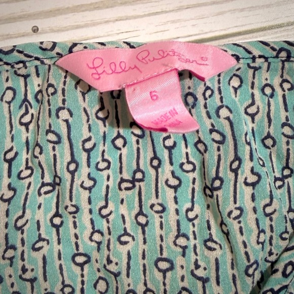 Lilly Pulitzer Sleeveless Top Blue Green Print Bow Detail Women's Size 6 - Picture 2 of 3